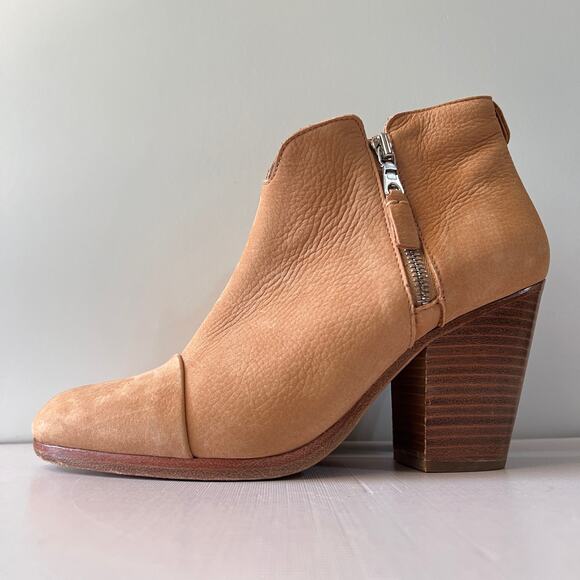 Rag & Bone Margot Leather Ankle Boot Tan Block Heel Side Zipper Womens Size 38.5 - Picture 5 of 8